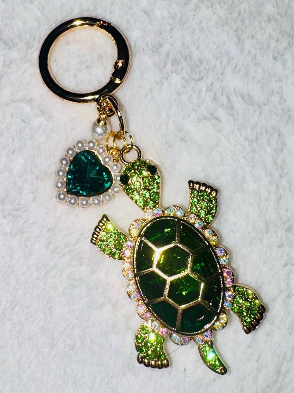 Unbranded Turtle Keychain Bag Charm Green OR Blue Rhinestone gold-tone (each) - Picture 5 of 8